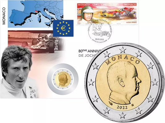 Pièce de 2 euros de Numispost Monaco commémorant le 80e anniversaire de Jochen Rindt 2022