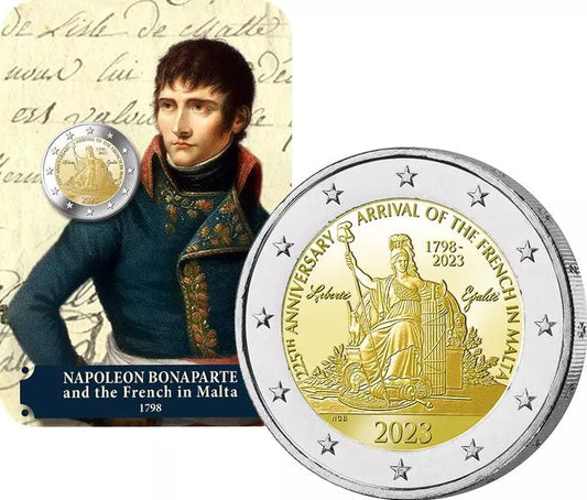 Pièce de 2 euros de Malte, Napoléon Bonaparte et les Français à Malte 2023 (carte officielle)