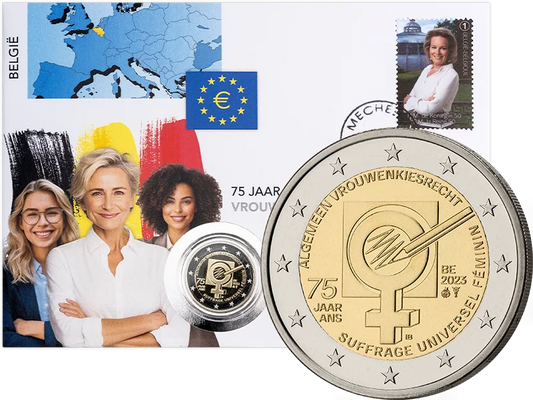 Enveloppe numismatique de 2 euros commémorant les 75 ans du suffrage féminin 2023