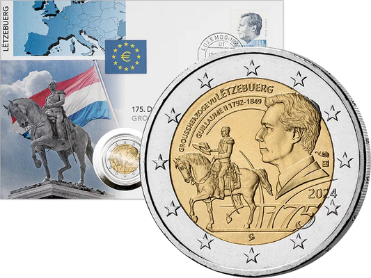 Lettre numismatique de 2 euros, Luxembourg, 175e anniversaire de la mort du Grand-Duc Guillaume II, 2024