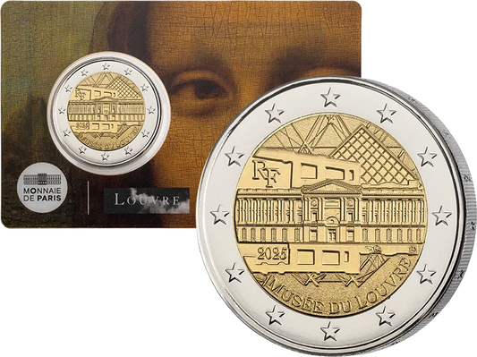 Pièce de 2 euros, France, Musée du Louvre 2025, carte Mona Lisa