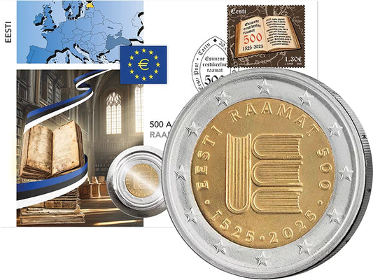Lettre numismatique de 2 euros Estonie 500 ans du premier texte imprimé en estonien 2025