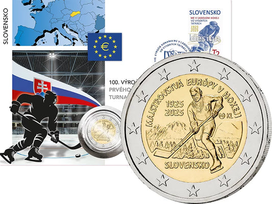 Pièce de 2 euros commémorant le centenaire du Championnat du monde de hockey sur glace 2025 en Slovaquie