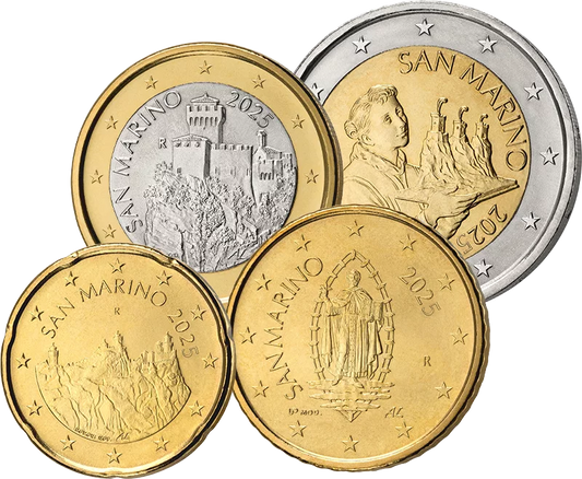 Pièces de circulation de Saint-Marin : 20 centimes + 50 centimes + 1 euro + 2 euros, 2025