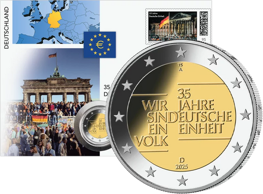 Enveloppe numismatique de 2 euros, Allemagne, 35e anniversaire de la réunification allemande, 2025