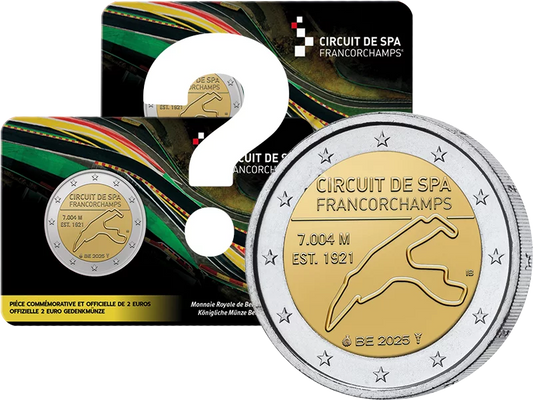 Carte à pièces de 2 euros, circuit de Spa-Francorchamps (Belgique), édition 2025, dans la langue de votre choix.