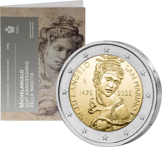 Pièce de 2 euros Saint-Marin, édition premier jour, 550e anniversaire de la naissance de Michel-Ange, 2025