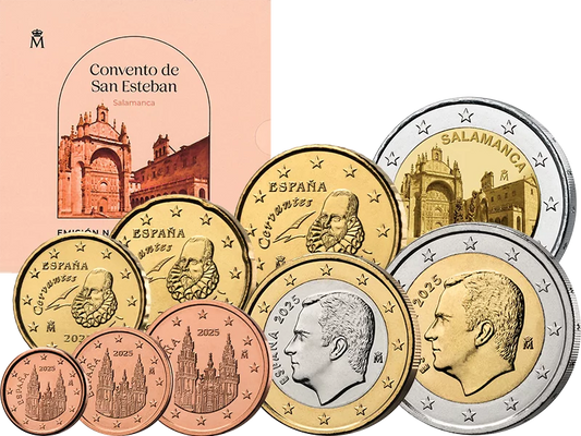 Coffret de pièces en euros Espagne 2025 comprenant une pièce de 2 euros commémorant le site du patrimoine mondial de l'UNESCO en Espagne : la vieille ville de Salamanque (2025)