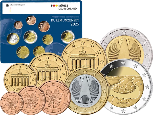 Coffret de pièces en euros Allemagne 2025 comprenant une pièce de 2 euros Sarre Saarschleife 2025 Belle Épreuve