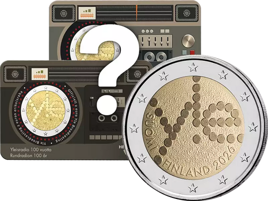2 euros Finlande 100 ans de radiodiffusion finlandaise (Yleisradio) 2026 en carte à pièces Langue de notre choix