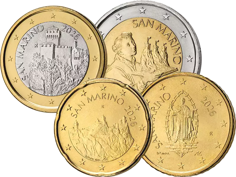 Pièces de circulation de Saint-Marin : 20 centimes + 50 centimes + 1 euro + 2 euros, 2026