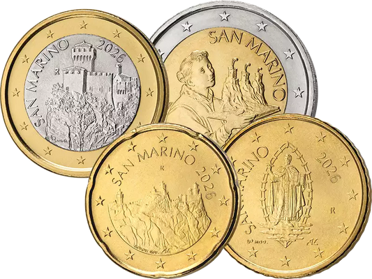 Pièces de circulation de Saint-Marin : 20 centimes + 50 centimes + 1 euro + 2 euros, 2026
