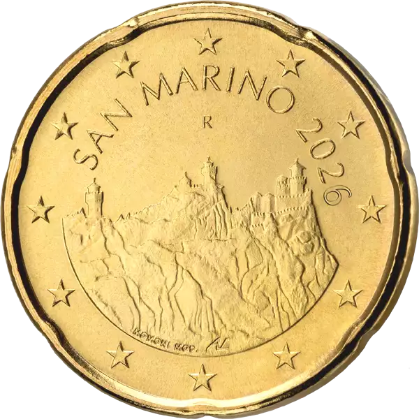 Pièces de circulation de Saint-Marin : 20 centimes + 50 centimes + 1 euro + 2 euros, 2026