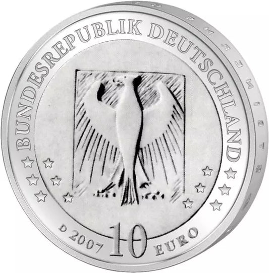 Pièce de 10 euros de la République fédérale d'Allemagne, commémorant le 175e anniversaire de Wilhelm Busch (2007), en état neuf.