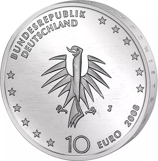 Pièce de 10 euros de la République fédérale d'Allemagne, commémorant les 50 ans de Gorch Fock (2008), en état neuf.