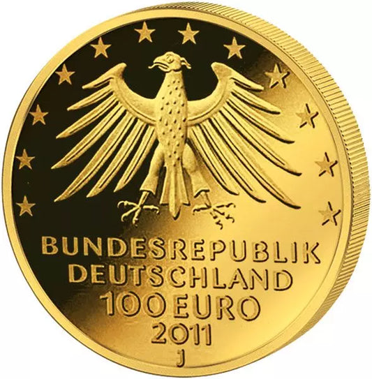Pièce de 100 euros de la République fédérale d'Allemagne, inscrite au patrimoine mondial de l'UNESCO, Wartburg 2011, en état neuf.