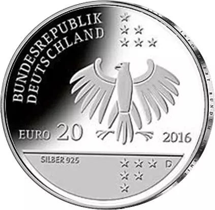 Pièce de 20 euros, Allemagne, 200e anniversaire d'Ernst Litfaß, 2016, état neuf