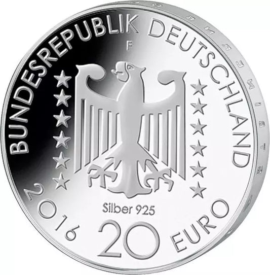 Pièce de 20 euros, Allemagne, commémorant le 125e anniversaire de Nelly Sachs (2016), en état neuf.