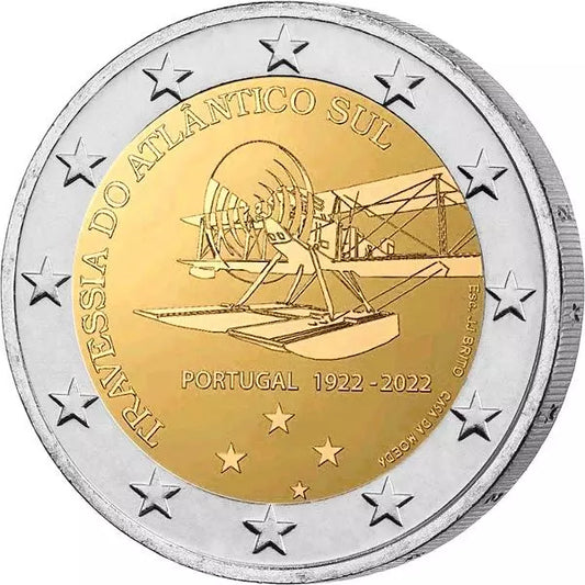 2 euros Portugal 100e anniversaire de la première traversée de l'Atlantique Sud en avion 2022