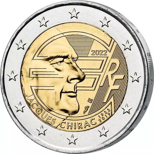 2 Euro France Jacques Chirac / 20 ans depuis l'introduction de l'euro en espèces 2022