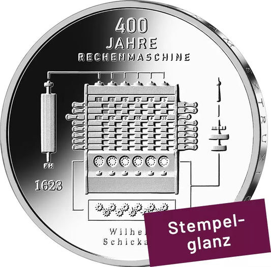 Pièce de 20 euros, République fédérale d'Allemagne, 400e anniversaire de la machine à calculer de Wilhelm Schickard, 2023 - État neuf