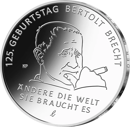 Pièce de 20 euros de la République fédérale d'Allemagne, commémorant le 125e anniversaire de Bertolt Brecht (2023), en état neuf.