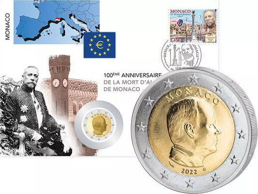 Lettre numismatique de 2 euros, Monaco, 100e anniversaire de la mort d'Albert Ier, 2022