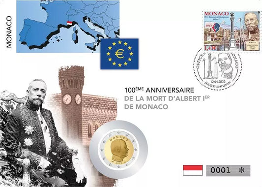 Lettre numismatique de 2 euros, Monaco, 100e anniversaire de la mort d'Albert Ier, 2022