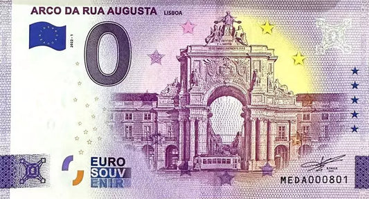 Billet de 0 euro Portugal Arco da Rua Augusta, Lisbonne 2022