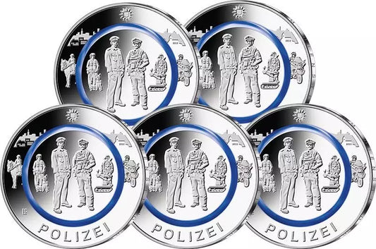 5 x 10 euros Police allemande 2024 Preuve (A-J)