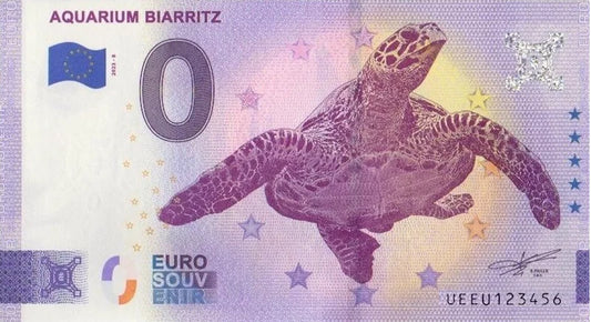 Billet de 0 euro, France, Aquarium de Biarritz, tortue marine, 2023