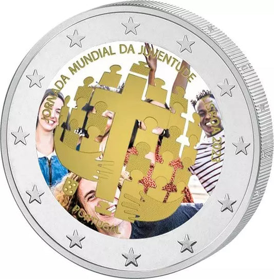 2 euros Portugal Journées Mondiales de la Jeunesse Lisbonne 2023 avec application couleur