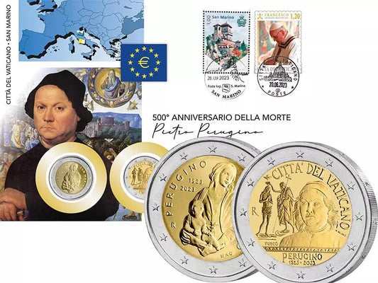 Lettre numismatique double Vatican et Saint-Marin, 500e anniversaire de la mort de Pietro Perugino, 2023