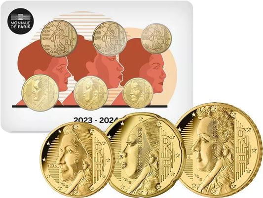 Carte de pièces françaises 2 x 10 + 20 + 50 centimes, nouveau design 2023/2024