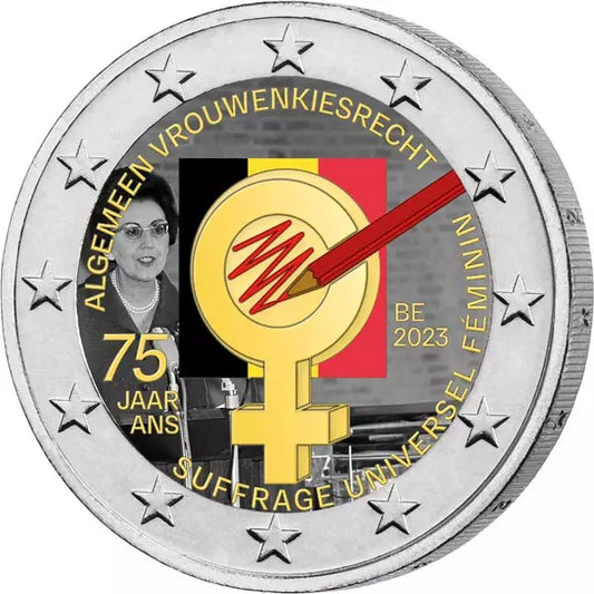 2 euros Belgique 75 ans du suffrage féminin 2023 avec application couleur