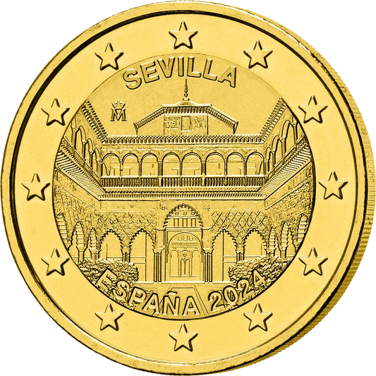 Pièce commémorative de 2 euros, Espagne, Cathédrale de Séville 2024, édition premium entièrement plaquée or