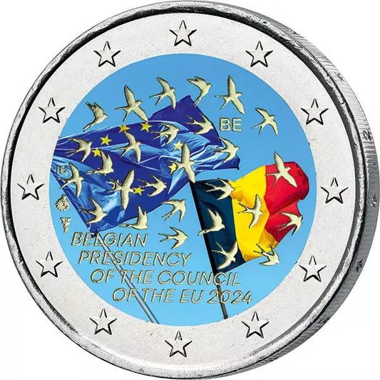 2 euros, présidence belge du Conseil de l'UE 2024 (avec application couleur)