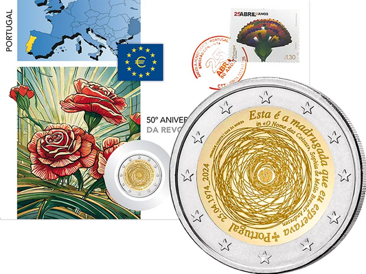 Enveloppe numismatique de 2 euros, Portugal, 50e anniversaire de la révolution du 25 avril 1974, 2024
