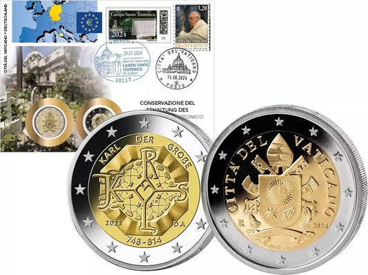 Lettre double de numismatique Vatican et Allemagne Préservation du Campo Santo Teutonico 2024