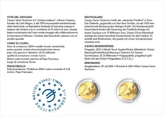 Lettre double de numismatique Vatican et Allemagne Préservation du Campo Santo Teutonico 2024
