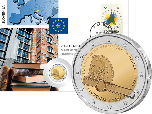 Lettre numismatique de 2 euros Slovénie 250 ans de la Bibliothèque nationale et universitaire 2024