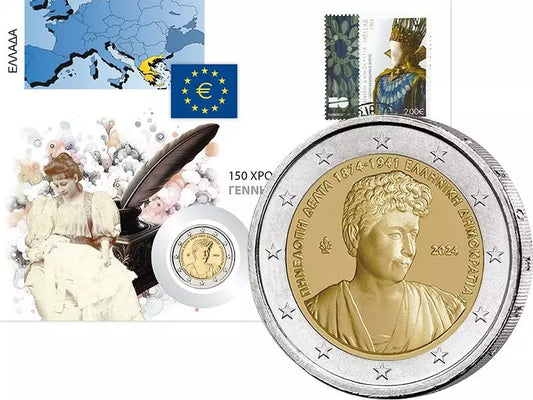 Pièce de 2 euros commémorant le 150e anniversaire de Pénélope Delta en Grèce (2024)