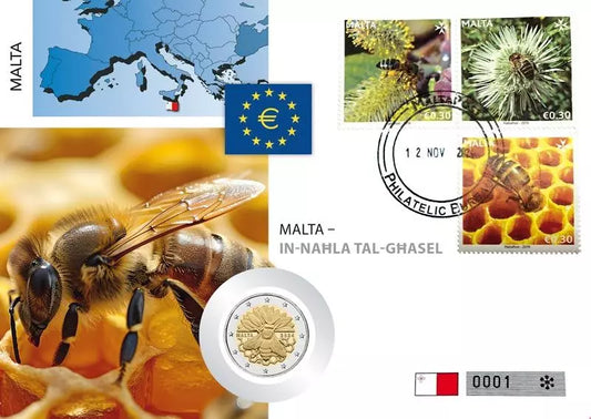 Lettre numismatique de 2 euros Malte Abeille 2024