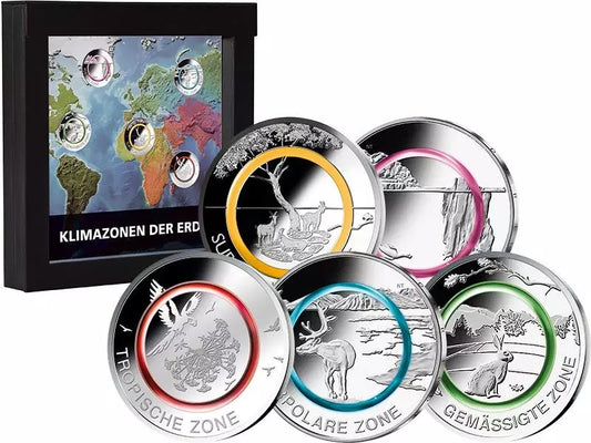 Lot de 5 x 5 euros - Zones climatiques d'Allemagne 2017-2021