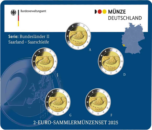 5 x 2 euros Allemagne Sarre Saarschleife 2025 Proof (A-J) incl. blister