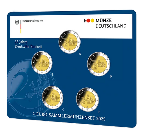 5 x 2 euros République fédérale d'Allemagne 35 ans d'unité allemande 2025 État neuf (A-J) sous blister