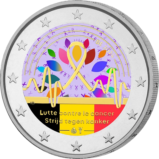 2 euros Belgique Lutte contre le cancer 2024 avec application couleur