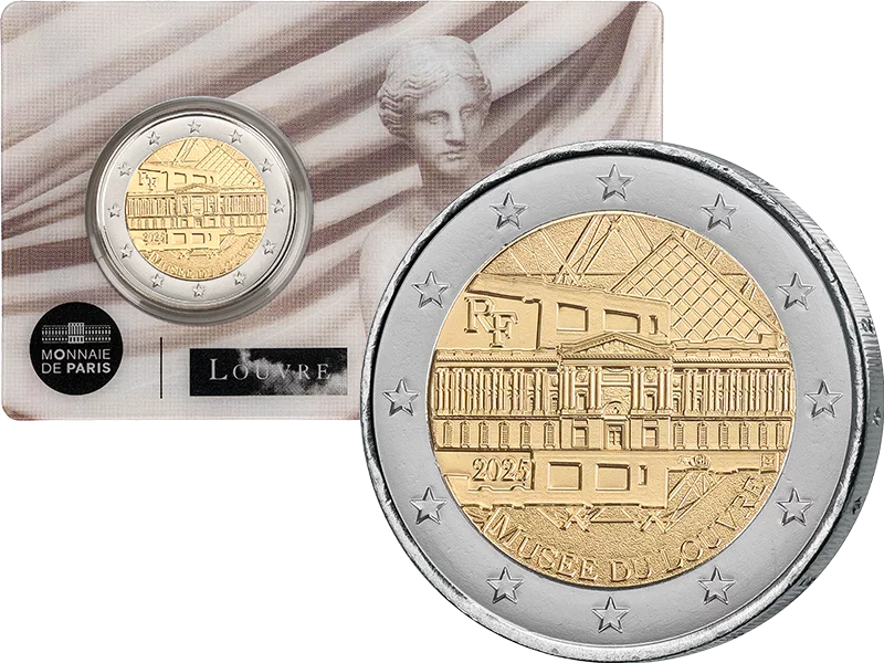 Pièce de 2 euros, France, Musée du Louvre 2025, sur la carte-monnaie Vénus de Milo