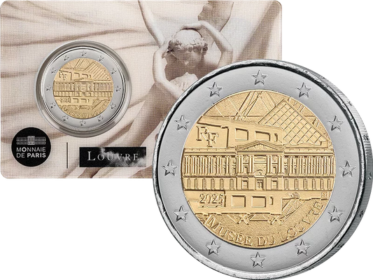 Pièce de 2 euros France Musée du Louvre 2025 sur la carte-pièce Cupidon et Psyché