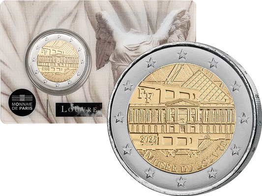 Pièce de 2 euros, France, Musée du Louvre 2025, carte à l'effigie de la Victoire de Samothrace